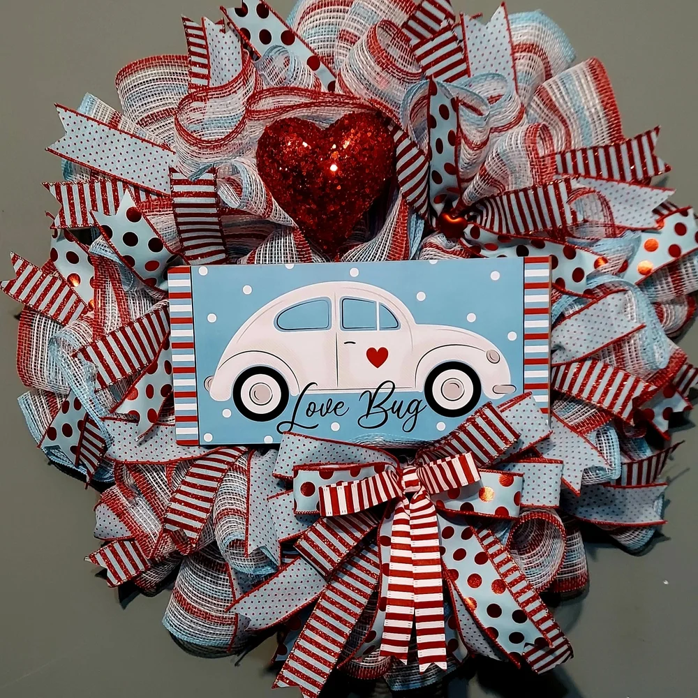 Valentine's Day Love Bug Wreath with Red and White Accents
